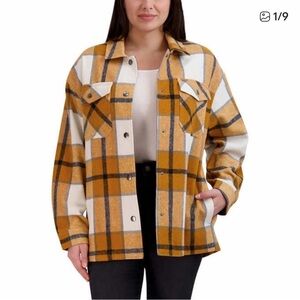 HFX Oversized Yellow Plaid Wool Blend Full Snap Shacket With Pockets Size XXL